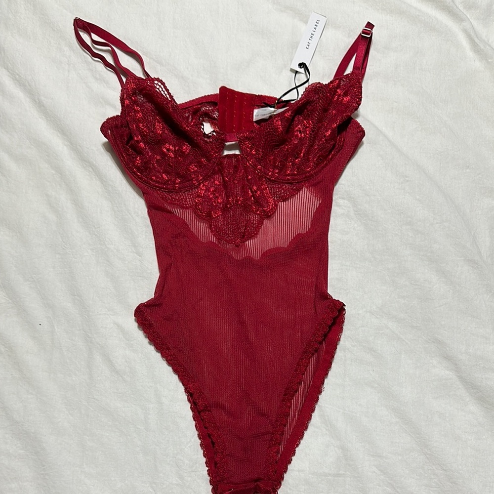 Red Lace Bodysuit by Kat The Label